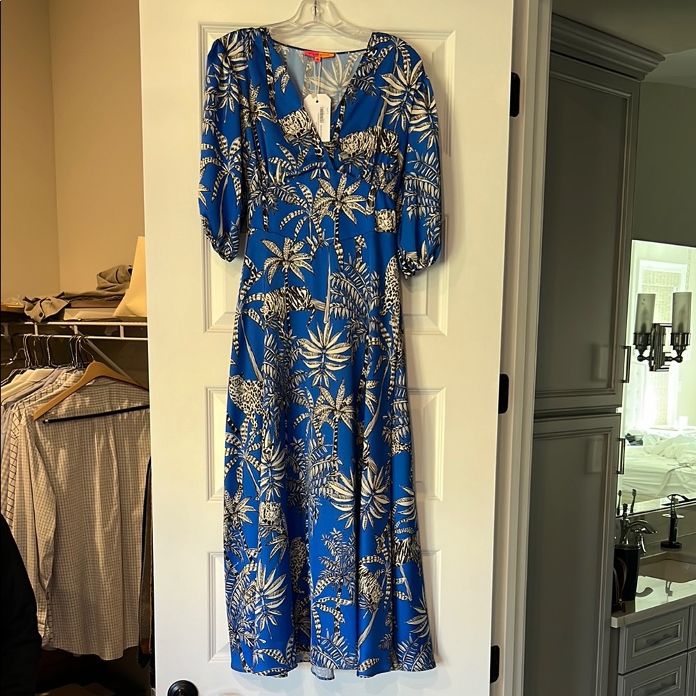 Tropical Blue and White Midi Dress